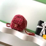 Chanel Women Small Bowling Bag Tweed & Gold-Tone Metal-Red