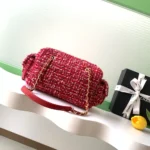 Chanel Women Small Bowling Bag Tweed & Gold-Tone Metal-Red