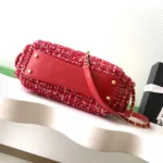 Chanel Women Small Bowling Bag Tweed & Gold-Tone Metal-Red