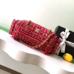 Chanel Women Small Bowling Bag Tweed & Gold-Tone Metal-Red