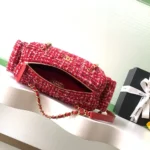 Chanel Women Small Bowling Bag Tweed & Gold-Tone Metal-Red