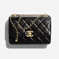 Chanel Women Small Flap Bag Shiny Calfskin & Gold-Tone Metal-Black