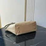 Chanel Women Small Shopping Bag Braided Raffia Calfskin & Gold-Tone Metal-Dark Beige