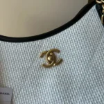 Chanel Women Small Shopping Bag Braided Raffia Calfskin & Gold-Tone Metal-White