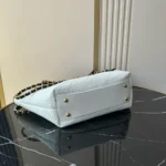 Chanel Women Small Shopping Bag Braided Raffia Calfskin & Gold-Tone Metal-White