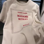 Dior Men Book Cover Oversized Cropped T-Shirt Beige and Red Cotton Jersey