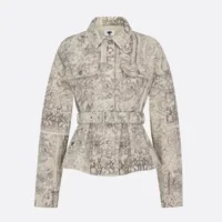 Dior Women Belted Jacket Beige Dior Barocco Cotton-Linen Denim 612V60A3190