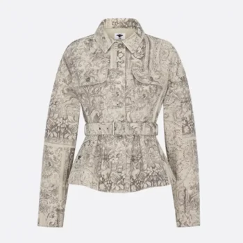 Dior Women Belted Jacket Beige Dior Barocco Cotton-Linen Denim 612V60A3190