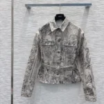 Dior Women Belted Jacket Beige Dior Barocco Cotton-Linen Denim 612V60A3190