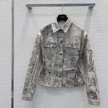 Dior Women Belted Jacket Beige Dior Barocco Cotton-Linen Denim 612V60A3190