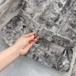 Dior Women Belted Jacket Beige Dior Barocco Cotton-Linen Denim 612V60A3190