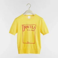 Dior Women Book Cover Short-Sleeved Sweater Yellow and Red Silk Knit