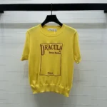 Dior Women Book Cover Short-Sleeved Sweater Yellow and Red Silk Knit