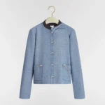 Dior Women Cropped Jacket Blue Virgin Wool Tweed 621V12A1186