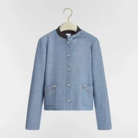 Dior Women Cropped Jacket Blue Virgin Wool Tweed 621V12A1186