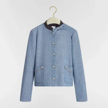 Dior Women Cropped Jacket Blue Virgin Wool Tweed 621V12A1186