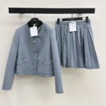 Dior Women Cropped Jacket Blue Virgin Wool Tweed 621V12A1186