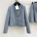 Dior Women Cropped Jacket Blue Virgin Wool Tweed 621V12A1186