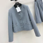 Dior Women Cropped Jacket Blue Virgin Wool Tweed 621V12A1186
