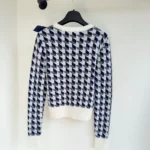 Dior Women Cropped Sweater Navy Blue and White Houndstooth Wool Knit