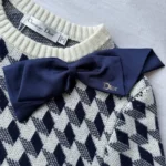 Dior Women Cropped Sweater Navy Blue and White Houndstooth Wool Knit