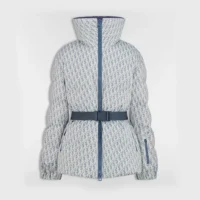 Dior Women DiorAlps Belted Puffer Jacket Blue and White Dior Oblique Quilted Technical Taffeta