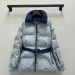 Dior Women DiorAlps Belted Puffer Jacket Blue and White Dior Oblique Quilted Technical Taffeta