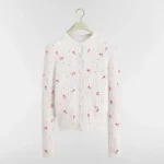 Dior Women Dioramour Embroidered Cardigan Ecru Cashmere Cable-Knit with Multicolor Doves & Roses Motif