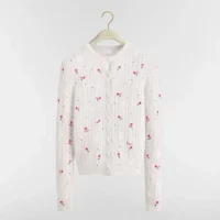 Dior Women Dioramour Embroidered Cardigan Ecru Cashmere Cable-Knit with Multicolor Doves & Roses Motif