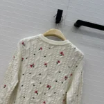 Dior Women Dioramour Embroidered Cardigan Ecru Cashmere Cable-Knit with Multicolor Doves & Roses Motif