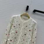 Dior Women Dioramour Embroidered Cardigan Ecru Cashmere Cable-Knit with Multicolor Doves & Roses Motif