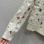 Dior Women Dioramour Embroidered Cardigan Ecru Cashmere Cable-Knit with Multicolor Doves & Roses Motif