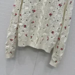 Dior Women Dioramour Embroidered Cardigan Ecru Cashmere Cable-Knit with Multicolor Doves & Roses Motif