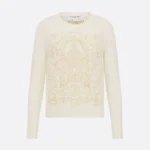 Dior Women Embroidered Sweater Ecru Cashmere Knit with Gold-Tone Dioresque Stella Motif