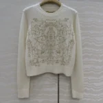 Dior Women Embroidered Sweater Ecru Cashmere Knit with Gold-Tone Dioresque Stella Motif