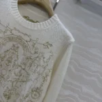 Dior Women Embroidered Sweater Ecru Cashmere Knit with Gold-Tone Dioresque Stella Motif