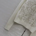 Dior Women Embroidered Sweater Ecru Cashmere Knit with Gold-Tone Dioresque Stella Motif