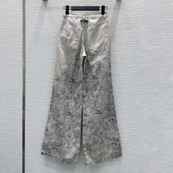 Dior Women Flared Jeans Beige Dior Barocco Cotton-Linen Denim 612P24A3191