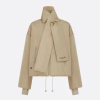 Dior Women Jacket with Scarf Collar Beige Padded Silk Faille 617C46A6540