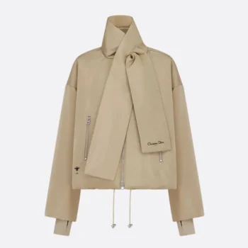 Dior Women Jacket with Scarf Collar Beige Padded Silk Faille 617C46A6540
