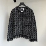 Dior Women Macrocannage Regular-Fit Jacket Black and White Cotton-Blend Tweed Knit