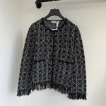 Dior Women Macrocannage Regular-Fit Jacket Black and White Cotton-Blend Tweed Knit