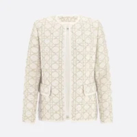 Dior Women Macrocannage Regular-Fit Jacket White and Gold-Tone Wool-Blend Tweed
