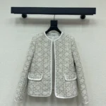 Dior Women Macrocannage Regular-Fit Jacket White and Gold-Tone Wool-Blend Tweed