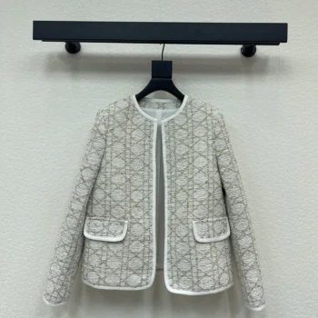 Dior Women Macrocannage Regular-Fit Jacket White and Gold-Tone Wool-Blend Tweed