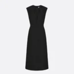 Dior Women Mid-Length Belted Dress Black Virgin Wool-Cotton-Blend Bouclé