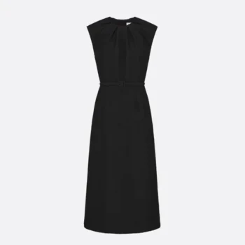 Dior Women Mid-Length Belted Dress Black Virgin Wool-Cotton-Blend Bouclé