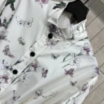 Dior Women Mid-Length Belted Shirtdress Beige Silk Twill with Multicolor Butterflies & Iris Motif