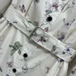 Dior Women Mid-Length Belted Shirtdress Beige Silk Twill with Multicolor Butterflies & Iris Motif