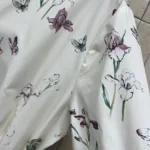 Dior Women Mid-Length Belted Shirtdress Beige Silk Twill with Multicolor Butterflies & Iris Motif